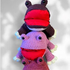 Crocheted Frog Plush Trio Plus New Design Crochet Red Frog